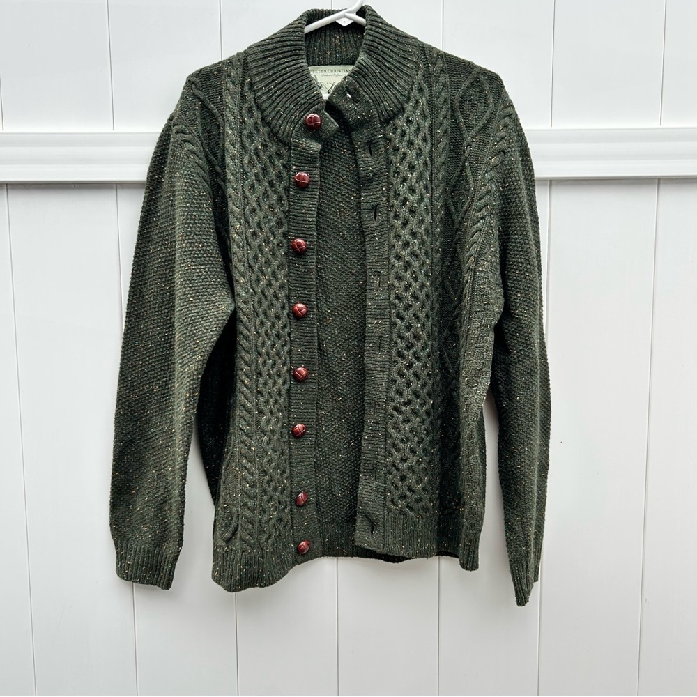 Peter Christian Gentlemen’s Outfitters Lambswool Donegal Pine Green Cardigan LRG